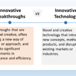 The image is titled “Innovative Breakthroughs vs Innovative Technology”. The text describes innovative breakthroughs as novel and creative technology that introduces new concepts, methods, or products, and disrupts existing markets or industries. Here are some real-world examples of innovative breakthroughs: The personal computer: The personal computer, or PC, was a breakthrough innovation that made computing power accessible to individuals and businesses for the first time. PCs disrupted the mainframe computer market, which was dominated by large, expensive computers that were only accessible to a select few. The smartphone: The smartphone is another breakthrough innovation that has had a profound impact on our lives. Smartphones combine the capabilities of a phone, a computer, and a camera into a single device. They have disrupted a wide range of industries, including the telecommunications, consumer electronics, and media industries. The internet: The internet is a breakthrough innovation that has revolutionized communication and information sharing. It has made it possible for people from all over the world to connect with each other and access information instantly. The internet has disrupted a wide range of industries, including the retail, media, and entertainment industries. These are just a few examples of innovative breakthroughs that have changed the world. Breakthrough innovations continue to be developed at a rapid pace, and they are likely to continue to have a profound impact on our lives in the years to come.
