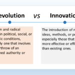 The image depicts the difference between revolution and innovation. Revolution is a sudden and radical change in political, social, or economic conditions. It often involves the overthrow of an established authority or system. Innovation is the introduction of new ideas, methods, or products. The text in the image uses the following examples: The printing press is an example of a revolution. It fundamentally changed the way information was disseminated. The smartphone is an example of innovation. It is a new product that has improved communication and access to information. Here’s another way to think about the difference between revolution and innovation: Revolution is like a volcano erupting. It is a dramatic and disruptive event that can have a lasting impact. Innovation is like a flower slowly blooming. It is a gradual process that can lead to positive change. Both revolution and innovation are important for progress. Revolution can help to overthrow oppressive systems and create new opportunities. Innovation can help to improve our lives and make the world a better place.